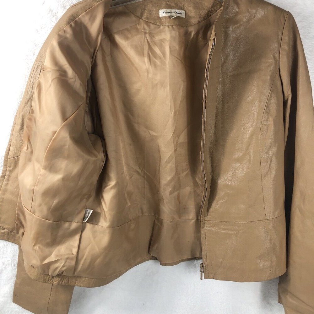 Yvonne Marie Lamb Leather Jacket Beigh Womens Size 10 - Picture 3 of 7